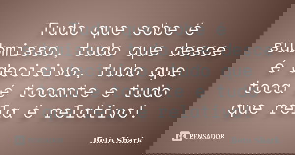 Tudo que sobe é submisso, tudo que desce é decisivo, tudo que toca é tocante e tudo que rela é relativo!... Frase de Beto Shark.