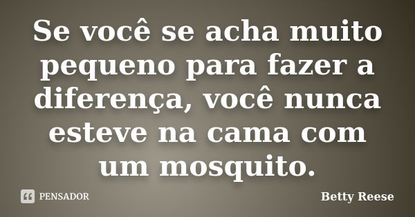 Se você se acha muito pequeno para fazer a diferença, você nunca esteve na cama com um mosquito.... Frase de Betty Reese.