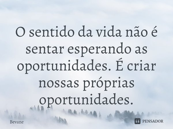 ⁠O sentido da vida não é sentar esperando as oportunidades. É criar nossas próprias oportunidades.... Frase de Bevane.