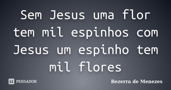 Sem Jesus uma flor tem mil espinhos com Jesus um espinho tem mil flores... Frase de Bezerra de Menezes.