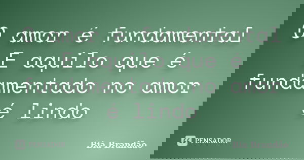O amor é fundamental E aquilo que é fundamentado no amor é lindo... Frase de Bia Brandão.