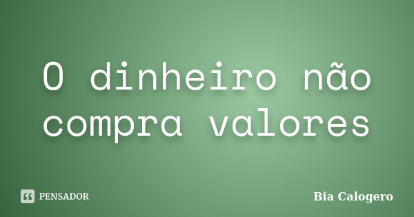 O dinheiro não compra valores... Frase de Bia Calogero.