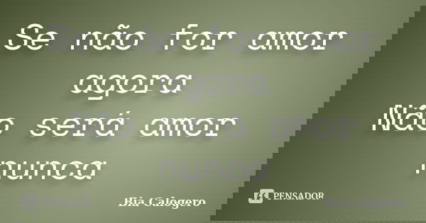 Se não for amor agora Não será amor nunca... Frase de Bia Calogero.