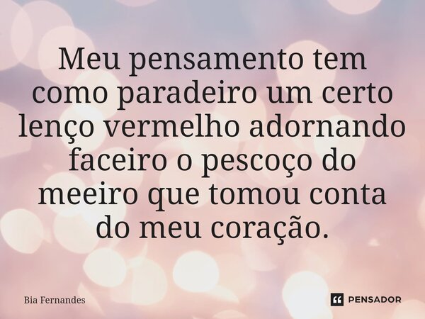 ⁠Meu pensamento tem como paradeiro um certo lenço vermelho adornando faceiro o pescoço do meeiro que tomou conta do meu coração.... Frase de Bia Fernandes.