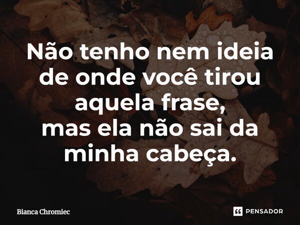 ⁠Não tenho nem ideia de onde você tirou aquela frase, mas ela não sai da minha cabeça.... Frase de Bianca Chromiec.