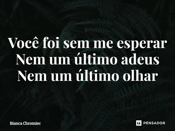 ⁠Você foi sem me esperar Nem um último adeus Nem um último olhar... Frase de Bianca Chromiec.
