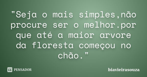 "Seja o mais simples,não procure ser o melhor.por que até a maior arvore da floresta começou no chão."... Frase de biavieirasouza.