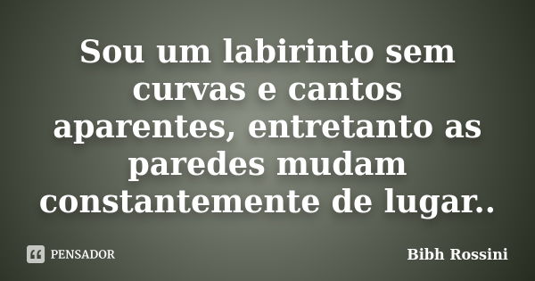 Sou um labirinto sem curvas e cantos aparentes, entretanto as paredes mudam constantemente de lugar..... Frase de Bibh Rossini.