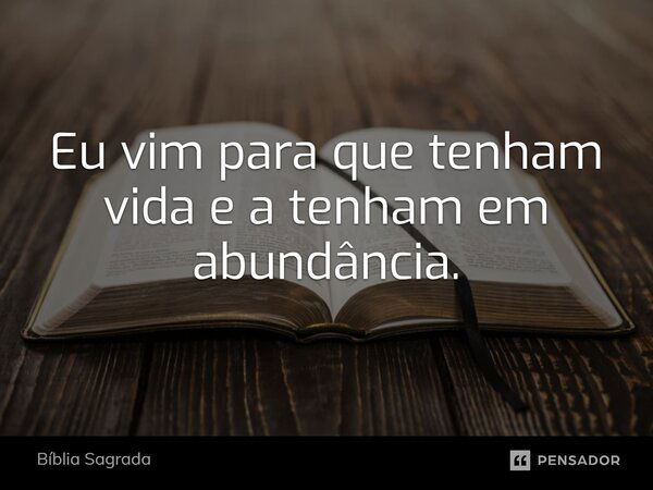 Eu vim para que tenham vida e a tenham em abundância.... Frase de Bíblia Sagrada.