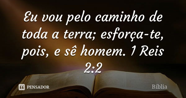 Eu vou pelo caminho de toda a terra; esforça-te, pois, e sê homem. 1 Reis 2:2... Frase de Bíblia.