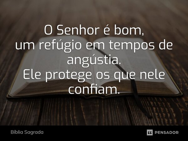 O Senhor é bom, um refúgio em tempos de angústia. Ele protege os que nele confiam.... Frase de Bíblia Sagrada.