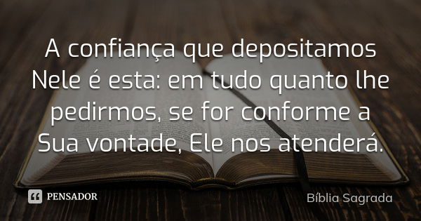 A confiança que depositamos Nele é esta: em tudo quanto lhe pedirmos, se for conforme a Sua vontade, Ele nos atenderá.... Frase de Biblia Sagrada.