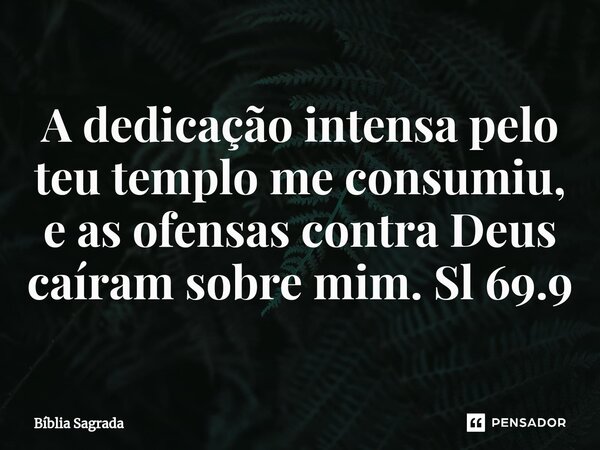 ⁠⁠A dedicação intensa pelo teu templo me consumiu, e as ofensas contra Deus caíram sobre mim. Sl 69.9... Frase de Bíblia Sagrada.