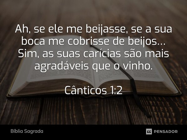 Ah, se ele me beijasse, se a sua boca me cobrisse de beijos… Sim, as suas carícias são mais agradáveis que o vinho. Cânticos 1:2... Frase de Bíblia Sagrada.