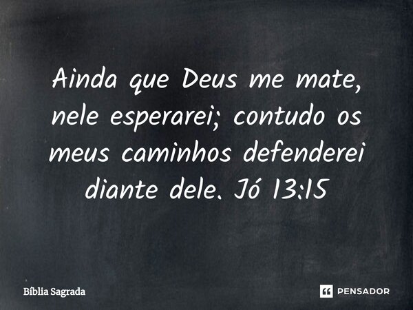 ⁠Ainda que Deus me mate, nele esperarei; contudo os meus caminhos defenderei diante dele. Jó 13:15... Frase de Bíblia Sagrada.
