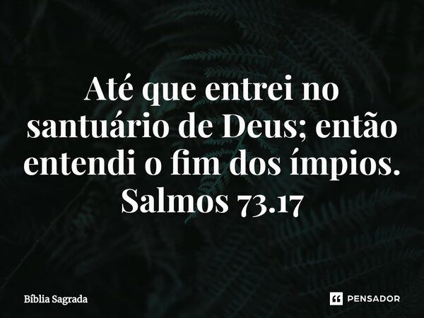 ⁠Até que entrei no santuário de Deus; então entendi o fim dos ímpios. Salmos 73.17... Frase de Bíblia Sagrada.