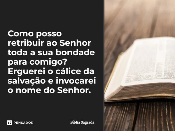 ⁠Como posso retribuir ao Senhor toda a sua bondade para comigo? Erguerei o cálice da salvação e invocarei o nome do Senhor.... Frase de Bíblia Sagrada.