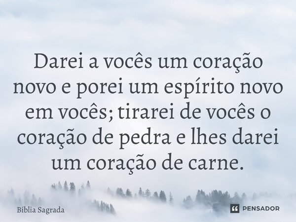 Darei a vocês um coração novo e porei um espírito novo em vocês; tirarei de vocês o coração de pedra e lhes darei um coração de carne.... Frase de Bíblia Sagrada.