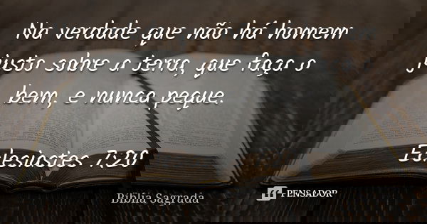 Na verdade que não há homem justo sobre a terra, que faça o bem, e nunca peque. Eclesiastes 7:20... Frase de Bíblia Sagrada.