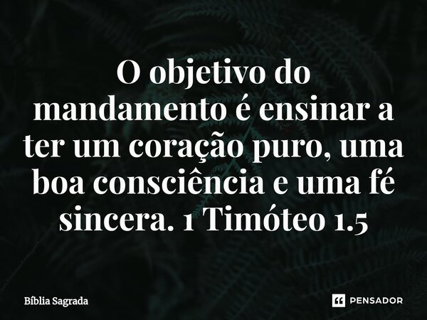 ⁠O objetivo do mandamento é ensinar a ter um coração puro, uma boa consciência e uma fé sincera. 1 Timóteo 1.5... Frase de Bíblia Sagrada.