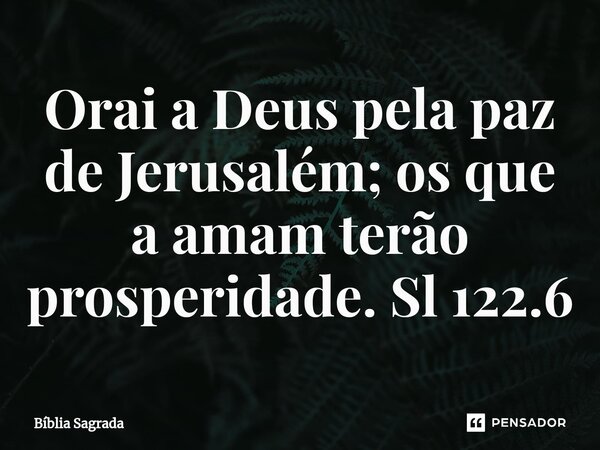 ⁠Orai a Deus pela paz de Jerusalém; os que a amam terão prosperidade. Sl 122.6... Frase de Bíblia Sagrada.