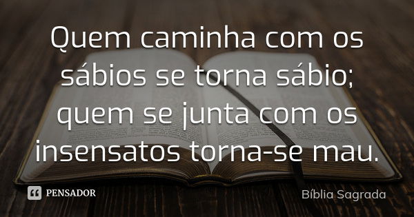 Quem caminha com os sábios se torna sábio; quem se junta com os insensatos torna-se mau.... Frase de Bíblia Sagrada.