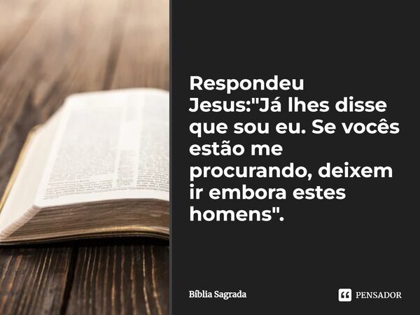 Respondeu Jesus: "Já lhes disse que sou eu. Se vocês estão me procurando, deixem ir embora estes homens".... Frase de Bíblia Sagrada.