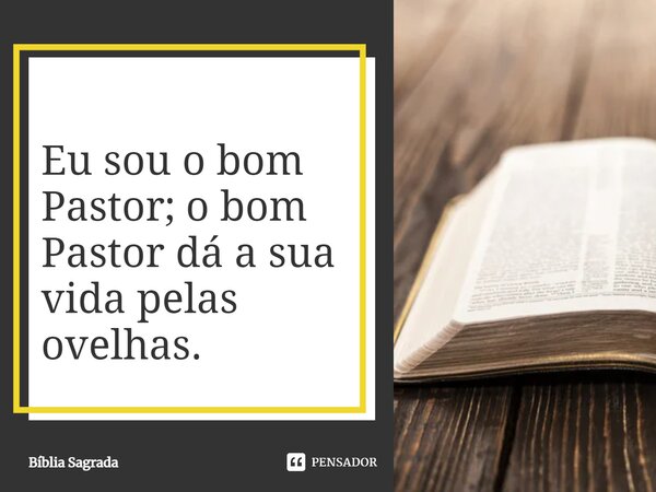 ⁠Eu sou o bom Pastor; o bom Pastor dá a sua vida pelas ovelhas.... Frase de Bíblia Sagrada.
