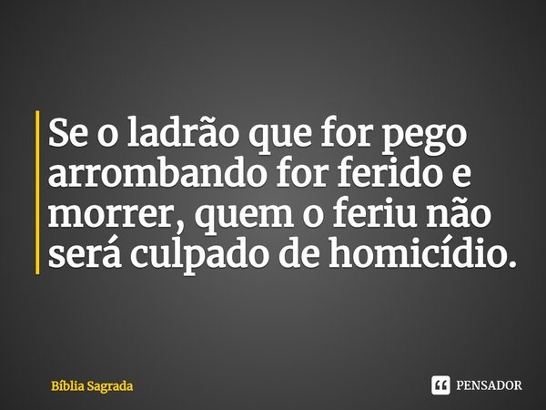 Se o ladrão que for pego arrombando for ferido e morrer, quem o feriu não será culpado de homicídio.... Frase de Bíblia Sagrada.