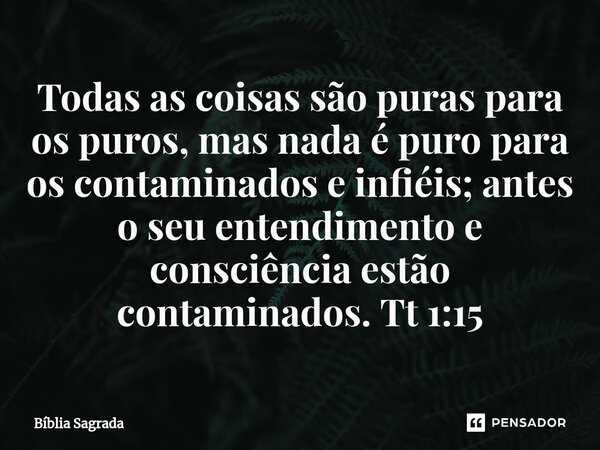 ⁠Todas as coisas são puras para os puros, mas nada é puro para os contaminados e infiéis; antes o seu entendimento e consciência estão contaminados. Tt 1:15... Frase de Bíblia Sagrada.