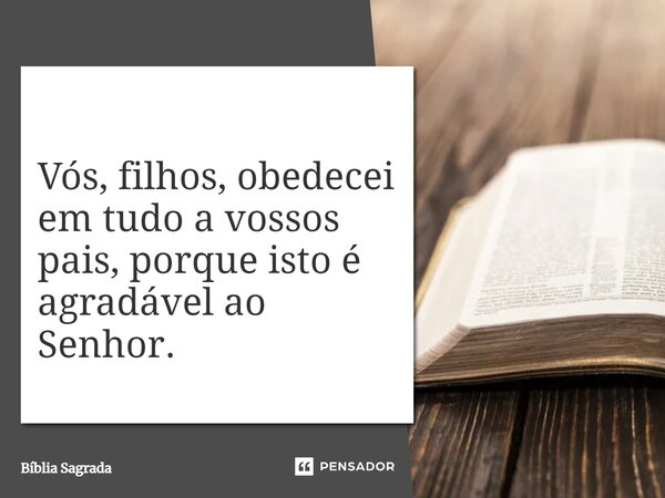 Vós, filhos, obedecei em tudo a vossos pais, porque isto é agradável ao Senhor.... Frase de Bíblia Sagrada.