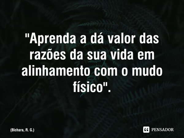 ⁠"Aprenda a dá valor das razões da sua vida em alinhamento com o mudo físico".... Frase de Bichara, R. G..