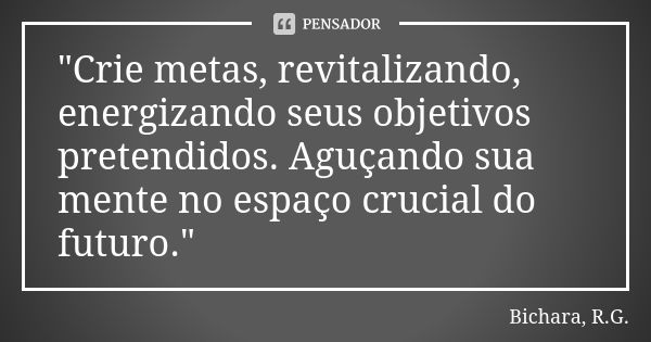 "Crie metas, revitalizando, energizando seus objetivos pretendidos. Aguçando sua mente no espaço crucial do futuro."... Frase de Bichara, R.G..