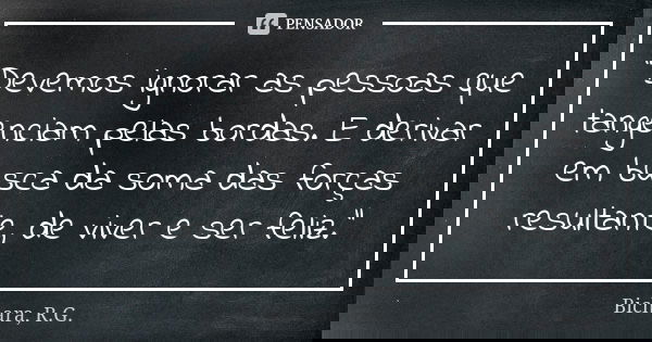 "Devemos ignorar as pessoas que tangenciam pelas bordas. E derivar em busca da soma das forças resultante, de viver e ser feliz."... Frase de Bichara, R.G..