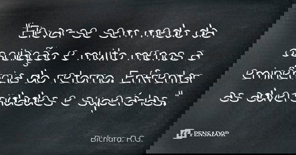 "Elevar-se sem medo da oscilação e muito menos a eminência do retorno. Enfrentar as adversidades e superá-las."... Frase de Bichara, R.G..