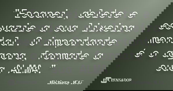 "Escanei, delete e esvazie a sua lixeira mental. O importante é o agora, formate a sua ALMA."... Frase de Bichara, R. G..