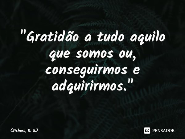 ⁠"Gratidão a tudo aquilo que somos ou, conseguirmos e adquirirmos."... Frase de Bichara, R. G..