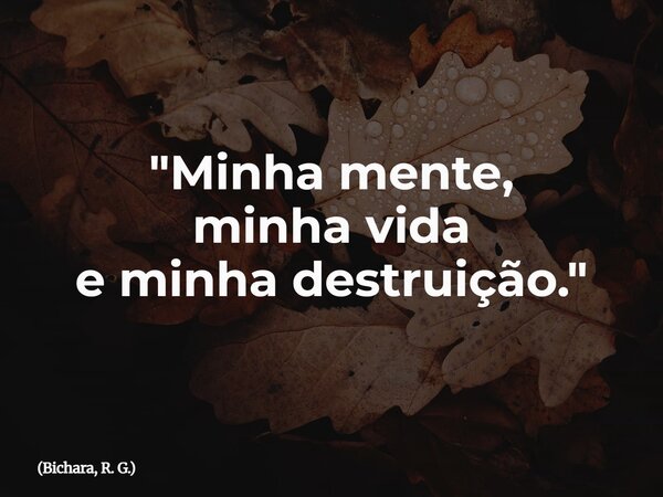 "Minha mente, minha vida e minha destruição."... Frase de Bichara, R. G..