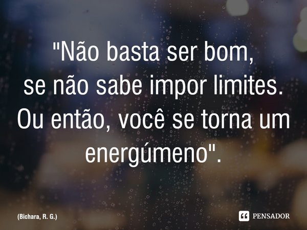 ⁠"⁠Não basta ser bom,
se não sabe impor limites.
Ou então, você se torna um energúmeno".... Frase de Bichara, R. G..