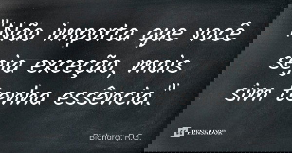 "Não importa que você seja exceção, mais sim tenha essência."... Frase de Bichara, R.G..