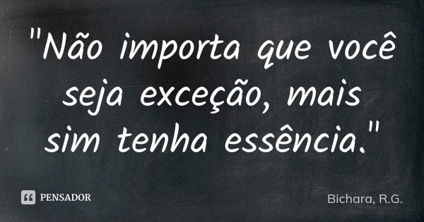 "Não importa que você seja exceção, mais sim tenha essência."... Frase de Bichara, R.G..