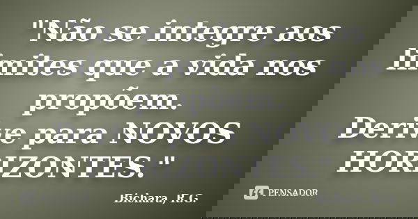 "Não se integre aos limites que a vida nos propõem. Derive para NOVOS HORIZONTES."... Frase de Bichara, R. G..