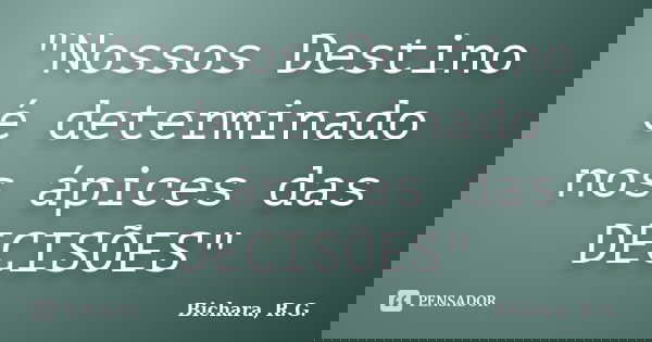 "Nossos Destino é determinado nos ápices das DECISÕES"... Frase de Bichara, R. G..