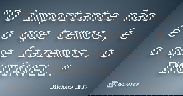 "O importante não é o que temos, é o que fazemos. o IMUTÁVEL."... Frase de Bichara, R. G..