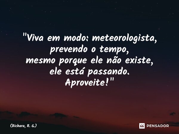 ⁠"Viva em modo: meteorologista, prevendo o tempo, mesmo porque ele não existe, ele está passando. Aproveite!"... Frase de Bichara, R. G..