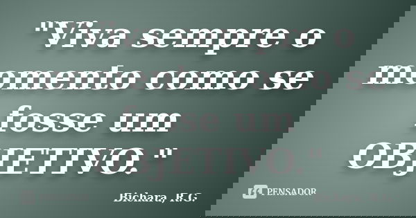 "Viva sempre o momento como se fosse um OBJETIVO."... Frase de Bichara, R. G..