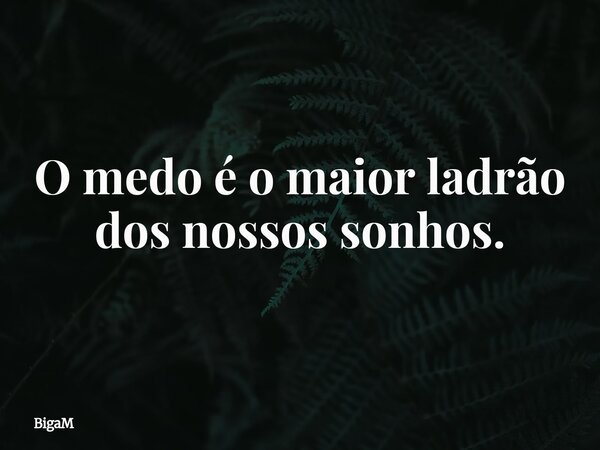 O medo é o maior ladrão dos nossos sonhos.... Frase de BigaM.