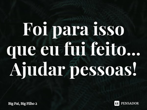 Foi para isso que eu fui feito... Ajudar pessoas!... Frase de Big Pai, Big Filho 2.