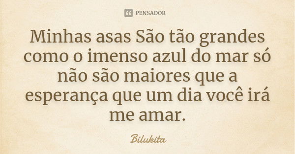 Minhas asas São tão grandes como o imenso azul do mar só não são maiores que a esperança que um dia você irá me amar.... Frase de Bilukita.