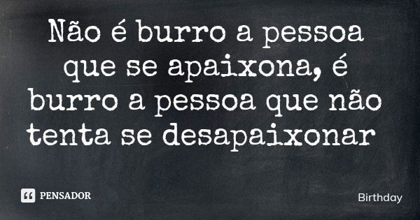 Não é burro a pessoa que se apaixona, é burro a pessoa que não tenta se desapaixonar... Frase de Birthday.